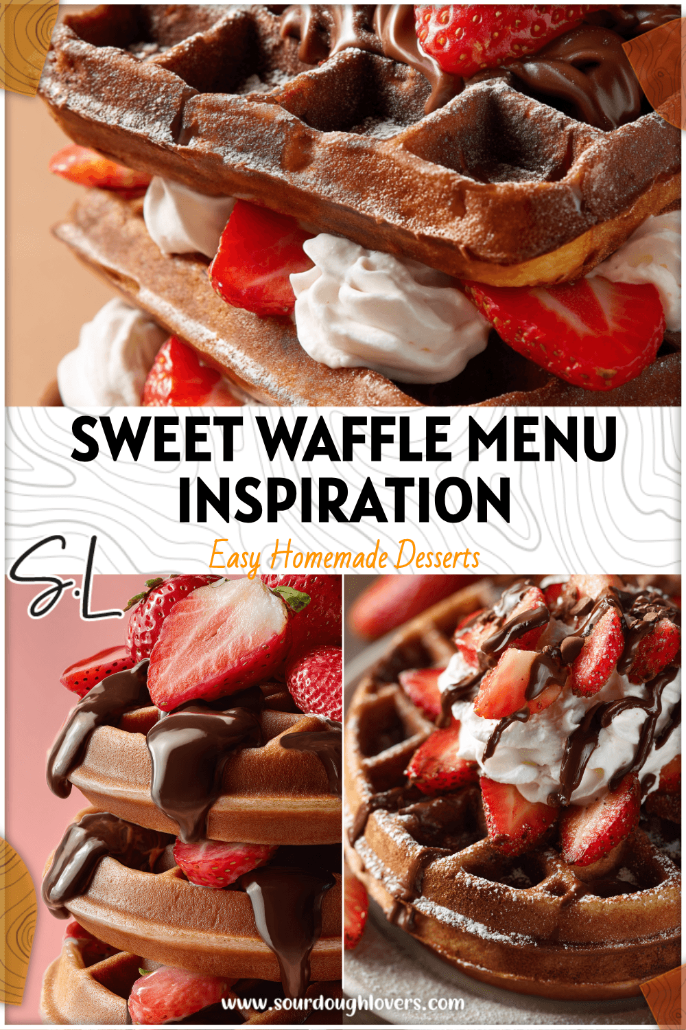 Stack of chocolate strawberry Cute Waffles styled for Waffle Menu Design Ideas and shop branding inspiration